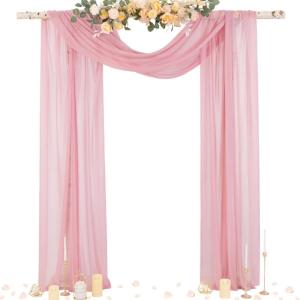 imageSocomi White Sheer Wedding Arch Draping Fabric 29quot x 20Ft 1 Panel Outdoor Curtain Drapes Extra Long for Bridal Baby Shower Ceremony Birthday Party DecorDusty Rose
