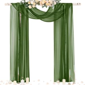 imageSocomi White Sheer Wedding Arch Draping Fabric 29quot x 20Ft 1 Panel Outdoor Curtain Drapes Extra Long for Bridal Baby Shower Ceremony Birthday Party DecorOlive Green