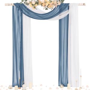 imageSocomi White Sheer Wedding Arch Draping Fabric 29quot x 20Ft 1 Panel Outdoor Curtain Drapes Extra Long for Bridal Baby Shower Ceremony Birthday Party DecorDusty Blue  White