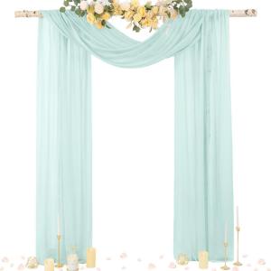 imageSocomi White Sheer Wedding Arch Draping Fabric 29quot x 20Ft 1 Panel Outdoor Curtain Drapes Extra Long for Bridal Baby Shower Ceremony Birthday Party DecorMint Green