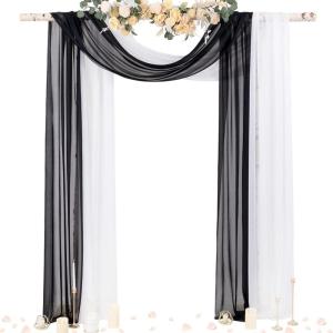 imageSocomi White Sheer Wedding Arch Draping Fabric 29quot x 20Ft 1 Panel Outdoor Curtain Drapes Extra Long for Bridal Baby Shower Ceremony Birthday Party DecorBlack  White