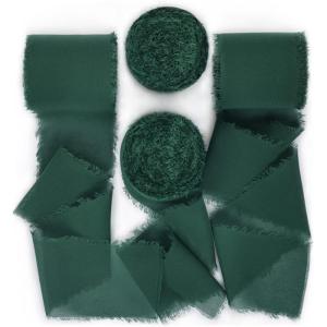 imageSocomi Dark Green Handmade Fringe Chiffon Silk Ribbon 134quot x 7Yd 4 Rolls Frayed Ribbons for Wedding Invitations Bridal Bouquets WrappingDark Green