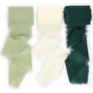 imageSocomi Dark Green Handmade Fringe Chiffon Silk Ribbon 134quot x 7Yd 4 Rolls Frayed Ribbons for Wedding Invitations Bridal Bouquets WrappingGreen Set