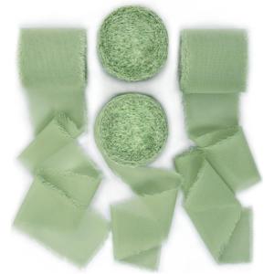 imageSocomi Dark Green Handmade Fringe Chiffon Silk Ribbon 134quot x 7Yd 4 Rolls Frayed Ribbons for Wedding Invitations Bridal Bouquets WrappingSage Green