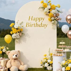 imageSocomi Champagne Wedding Arch Backdrop Cover Spandex 66FT Fitted Stretchy Chiara Arches Stand Covers for Birthday Party Bridal Baby Shower Ceremony Banquet DecorationBeige