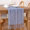 imageSocomi Macrame Woven Cotton Table Runner  90x13 inches Rustic Fall Thanksgiving Boho Decor with TasselsDusty Blue
