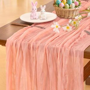 imageSocomi Beige Cheesecloth Table Runner Easter Spring Boho Rustic Gauze 120 inch 10FT Cheese Cloth Runner for Wedding Party Baby Shower Birthday Home Decor Holiday DecorationsCoral