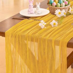 imageSocomi Beige Cheesecloth Table Runner Easter Spring Boho Rustic Gauze 120 inch 10FT Cheese Cloth Runner for Wedding Party Baby Shower Birthday Home Decor Holiday DecorationsGold