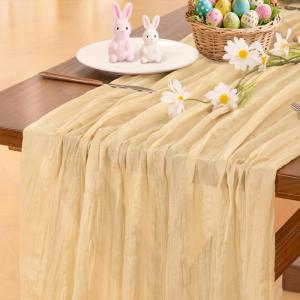 imageSocomi Beige Cheesecloth Table Runner Easter Spring Boho Rustic Gauze 120 inch 10FT Cheese Cloth Runner for Wedding Party Baby Shower Birthday Home Decor Holiday DecorationsSand