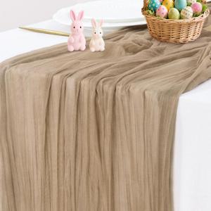 imageSocomi Beige Cheesecloth Table Runner Easter Spring Boho Rustic Gauze 120 inch 10FT Cheese Cloth Runner for Wedding Party Baby Shower Birthday Home Decor Holiday DecorationsNude