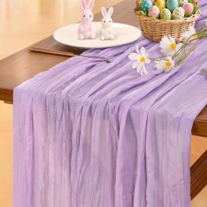imageSocomi Beige Cheesecloth Table Runner Easter Spring Boho Rustic Gauze 120 inch 10FT Cheese Cloth Runner for Wedding Party Baby Shower Birthday Home Decor Holiday DecorationsLilac