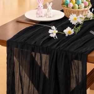 imageSocomi Beige Cheesecloth Table Runner Easter Spring Boho Rustic Gauze 120 inch 10FT Cheese Cloth Runner for Wedding Party Baby Shower Birthday Home Decor Holiday DecorationsBlack