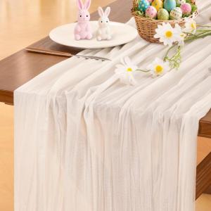imageSocomi Beige Cheesecloth Table Runner Easter Spring Boho Rustic Gauze 120 inch 10FT Cheese Cloth Runner for Wedding Party Baby Shower Birthday Home Decor Holiday DecorationsIvory
