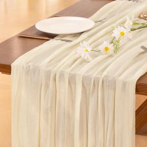 imageSocomi Beige Cheesecloth Table Runner Easter Spring Boho Rustic Gauze 120 inch 10FT Cheese Cloth Runner for Wedding Party Baby Shower Birthday Home Decor Holiday DecorationsBeige
