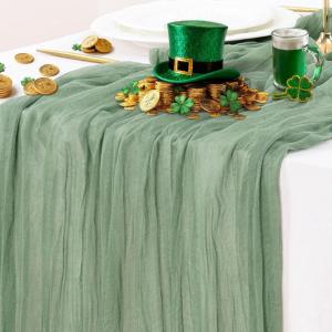 imageSocomi Beige Cheesecloth Table Runner Easter Spring Boho Rustic Gauze 120 inch 10FT Cheese Cloth Runner for Wedding Party Baby Shower Birthday Home Decor Holiday DecorationsSage Green