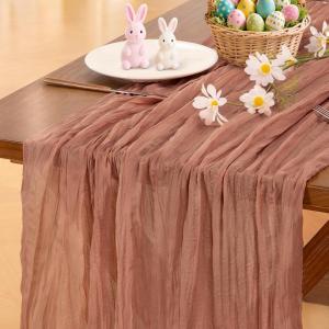 imageSocomi Beige Cheesecloth Table Runner Easter Spring Boho Rustic Gauze 120 inch 10FT Cheese Cloth Runner for Wedding Party Baby Shower Birthday Home Decor Holiday DecorationsDark Rose