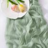 imageSocomi Easter Spring Table Runner Pastel Stripe Floral Cheesecloth Gauze 120 Inch Rustic Boho Cheese Cloth Runner for Wedding Party Baby Bridal Shower Decoration Holiday Home DecorationsSage Green