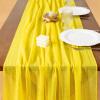 imageSocomi Easter Spring Table Runner Pastel Stripe Floral Cheesecloth Gauze 120 Inch Rustic Boho Cheese Cloth Runner for Wedding Party Baby Bridal Shower Decoration Holiday Home DecorationsYellow