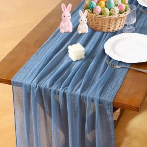 imageSocomi Easter Spring Table Runner Pastel Stripe Floral Cheesecloth Gauze 120 Inch Rustic Boho Cheese Cloth Runner for Wedding Party Baby Bridal Shower Decoration Holiday Home DecorationsDusty Blue