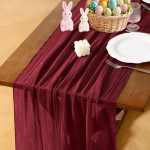 imageSocomi Easter Spring Table Runner Pastel Stripe Floral Cheesecloth Gauze 120 Inch Rustic Boho Cheese Cloth Runner for Wedding Party Baby Bridal Shower Decoration Holiday Home DecorationsBurgundy