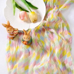 imageSocomi Easter Spring Table Runner Pastel Stripe Floral Cheesecloth Gauze 120 Inch Rustic Boho Cheese Cloth Runner for Wedding Party Baby Bridal Shower Decoration Holiday Home DecorationsDiamond