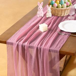 imageSocomi Easter Spring Table Runner Pastel Stripe Floral Cheesecloth Gauze 120 Inch Rustic Boho Cheese Cloth Runner for Wedding Party Baby Bridal Shower Decoration Holiday Home DecorationsMauve
