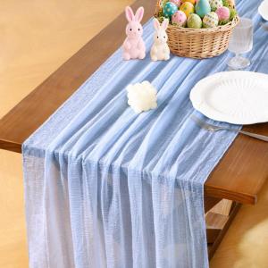 imageSocomi Easter Spring Table Runner Pastel Stripe Floral Cheesecloth Gauze 120 Inch Rustic Boho Cheese Cloth Runner for Wedding Party Baby Bridal Shower Decoration Holiday Home DecorationsBlue