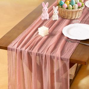 imageSocomi Easter Spring Table Runner Pastel Stripe Floral Cheesecloth Gauze 120 Inch Rustic Boho Cheese Cloth Runner for Wedding Party Baby Bridal Shower Decoration Holiday Home DecorationsRose Gold