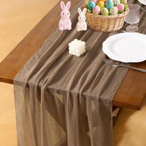 imageSocomi Easter Spring Table Runner Pastel Stripe Floral Cheesecloth Gauze 120 Inch Rustic Boho Cheese Cloth Runner for Wedding Party Baby Bridal Shower Decoration Holiday Home DecorationsNude