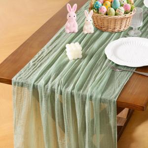 imageSocomi Easter Spring Table Runner Pastel Stripe Floral Cheesecloth Gauze 120 Inch Rustic Boho Cheese Cloth Runner for Wedding Party Baby Bridal Shower Decoration Holiday Home DecorationsSage Green