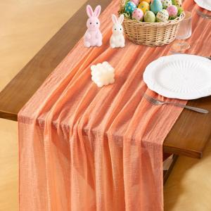 imageSocomi Easter Spring Table Runner Pastel Stripe Floral Cheesecloth Gauze 120 Inch Rustic Boho Cheese Cloth Runner for Wedding Party Baby Bridal Shower Decoration Holiday Home DecorationsPeach