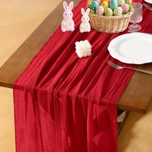 imageSocomi Easter Spring Table Runner Pastel Stripe Floral Cheesecloth Gauze 120 Inch Rustic Boho Cheese Cloth Runner for Wedding Party Baby Bridal Shower Decoration Holiday Home DecorationsRed
