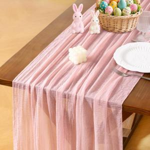 imageSocomi Easter Spring Table Runner Pastel Stripe Floral Cheesecloth Gauze 120 Inch Rustic Boho Cheese Cloth Runner for Wedding Party Baby Bridal Shower Decoration Holiday Home DecorationsBlush Pink