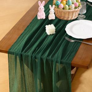 imageSocomi Easter Spring Table Runner Pastel Stripe Floral Cheesecloth Gauze 120 Inch Rustic Boho Cheese Cloth Runner for Wedding Party Baby Bridal Shower Decoration Holiday Home DecorationsEmerald Green