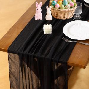 imageSocomi Easter Spring Table Runner Pastel Stripe Floral Cheesecloth Gauze 120 Inch Rustic Boho Cheese Cloth Runner for Wedding Party Baby Bridal Shower Decoration Holiday Home DecorationsBlack