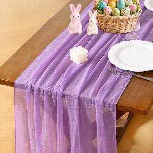 imageSocomi Easter Spring Table Runner Pastel Stripe Floral Cheesecloth Gauze 120 Inch Rustic Boho Cheese Cloth Runner for Wedding Party Baby Bridal Shower Decoration Holiday Home DecorationsLilac