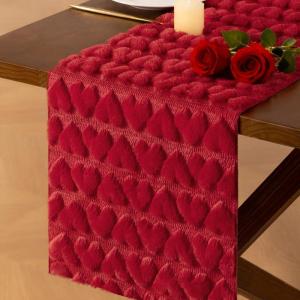 imageSocomi Red Heart Valentines Day Romantic Plush Fluffy Faux Fur Jacquard Table Runner for Holiday Kitchen Dining Table Decoration Home Party Decor 13x72 InchRed Fluffy Heart
